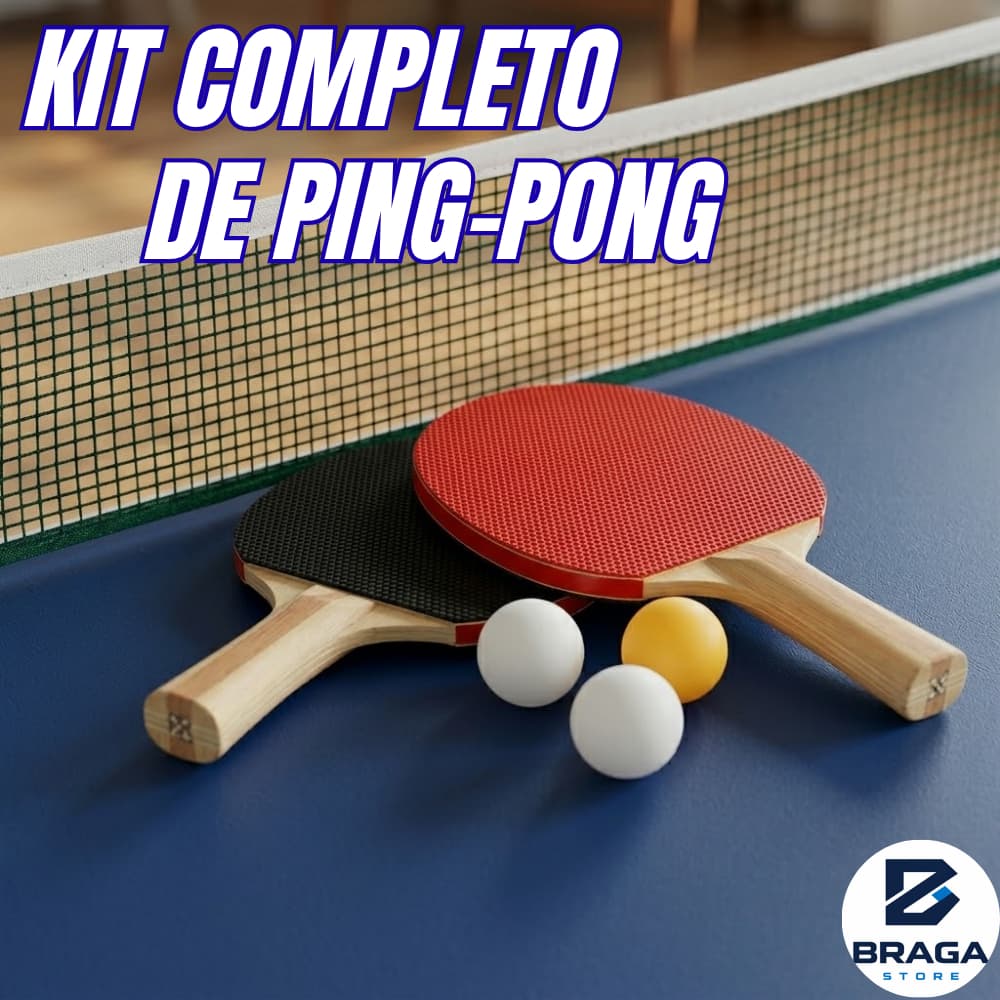 Kit Ping Pong Completo 2 Raquetes+3 Bolinhas+Rede Tênis de Mesa Semi Profissional Portátil Borracha