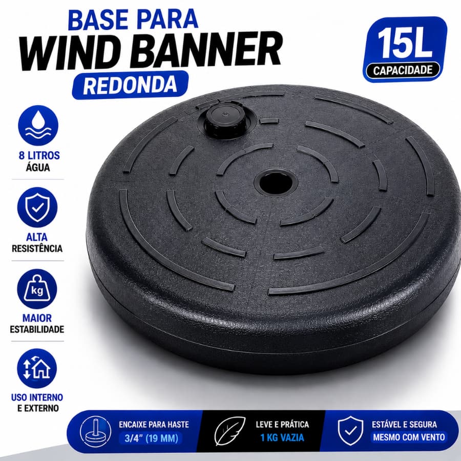 Base para Windbanner Resistente 15 Litros Com Alça de Transporte Redondo