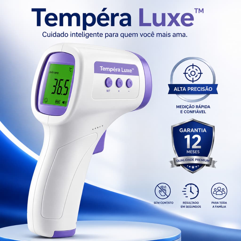 Termômetro Digital Infravermelho Sem Contato Tempéra Luxe™ Alta Precisão Medição Instantânea para Bebês Crianças Adultos
