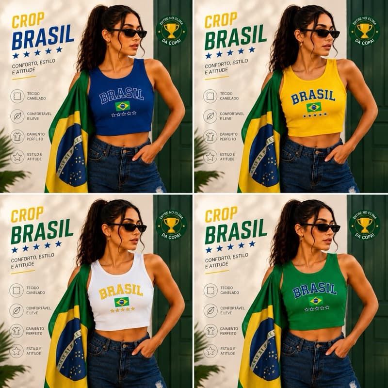 Cropped Feminino Brasil Canelado Regata