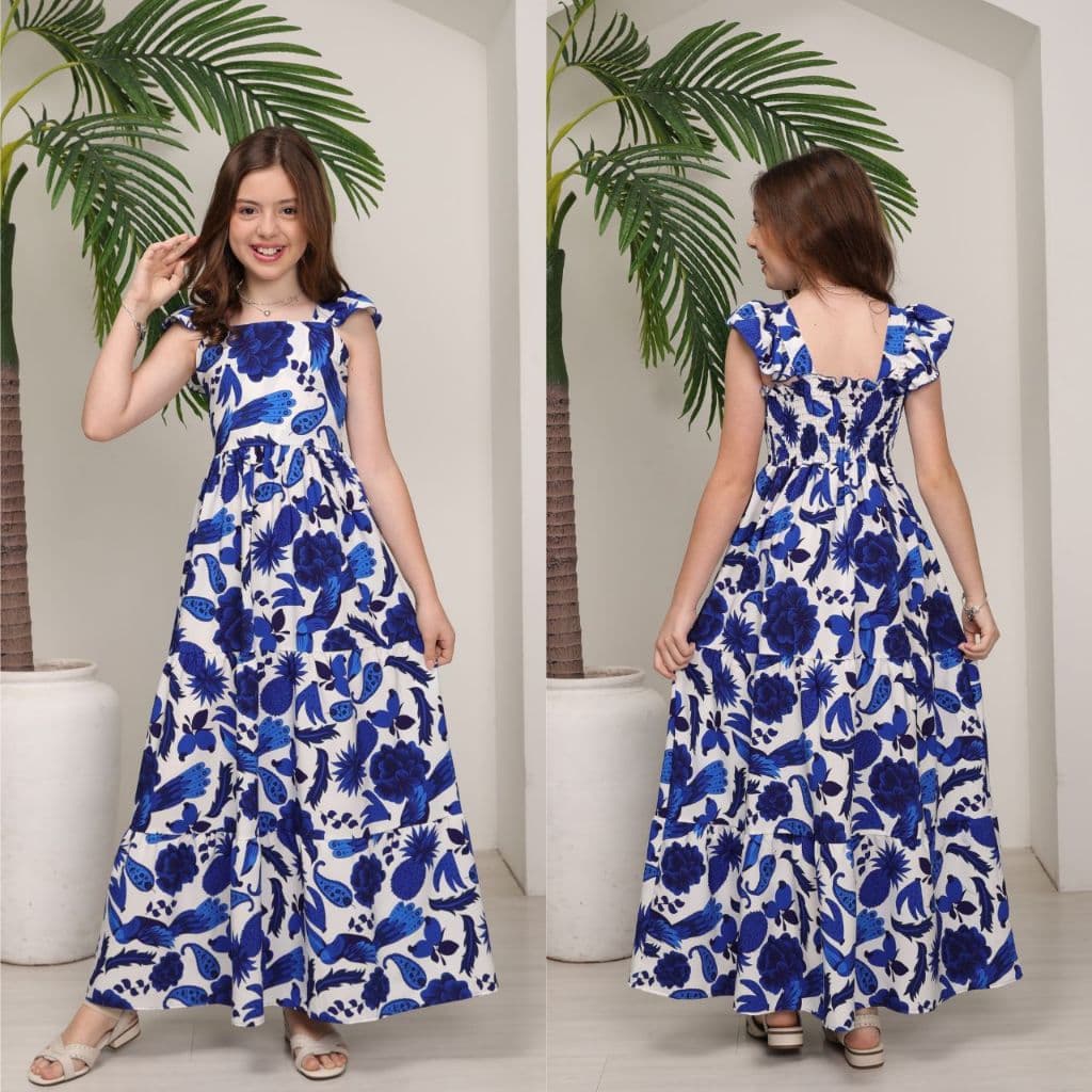 VESTIDO LONGO INFANTIL TROPICAL PARA MENINAS ESTAMPADO