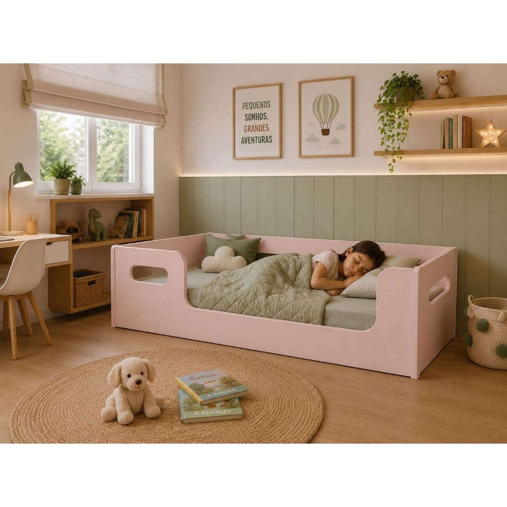 Cama Infantil Montessoriana Encanto com Colchão e Grades de Proteção