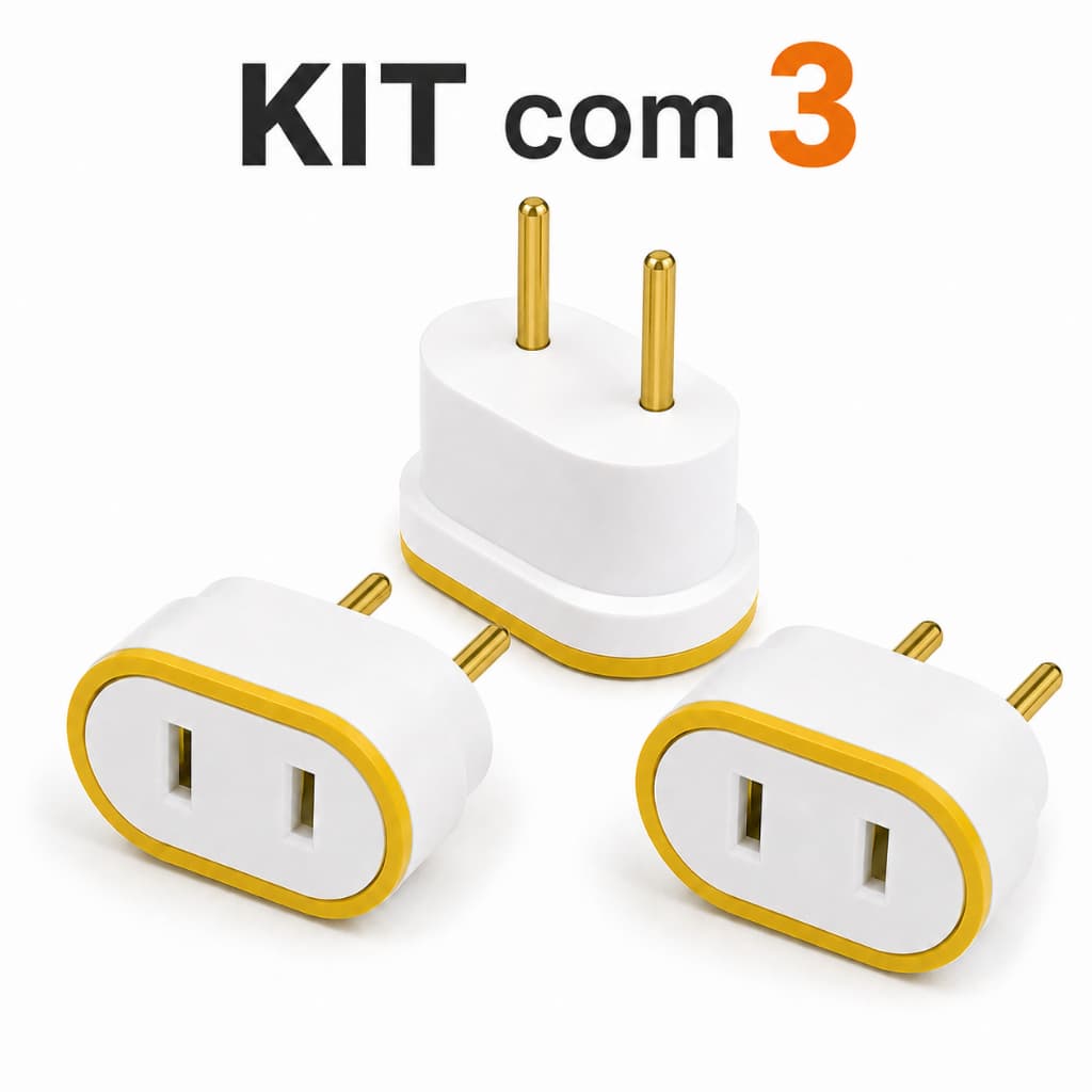 Kit 3 daptadores de Tomada  Padrão Americano Pino Chato - 2 Polos 10A 250V Bivolt