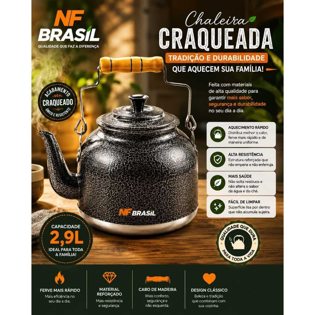 Chaleira Alumínio Craqueada Preta 2.9 Litros