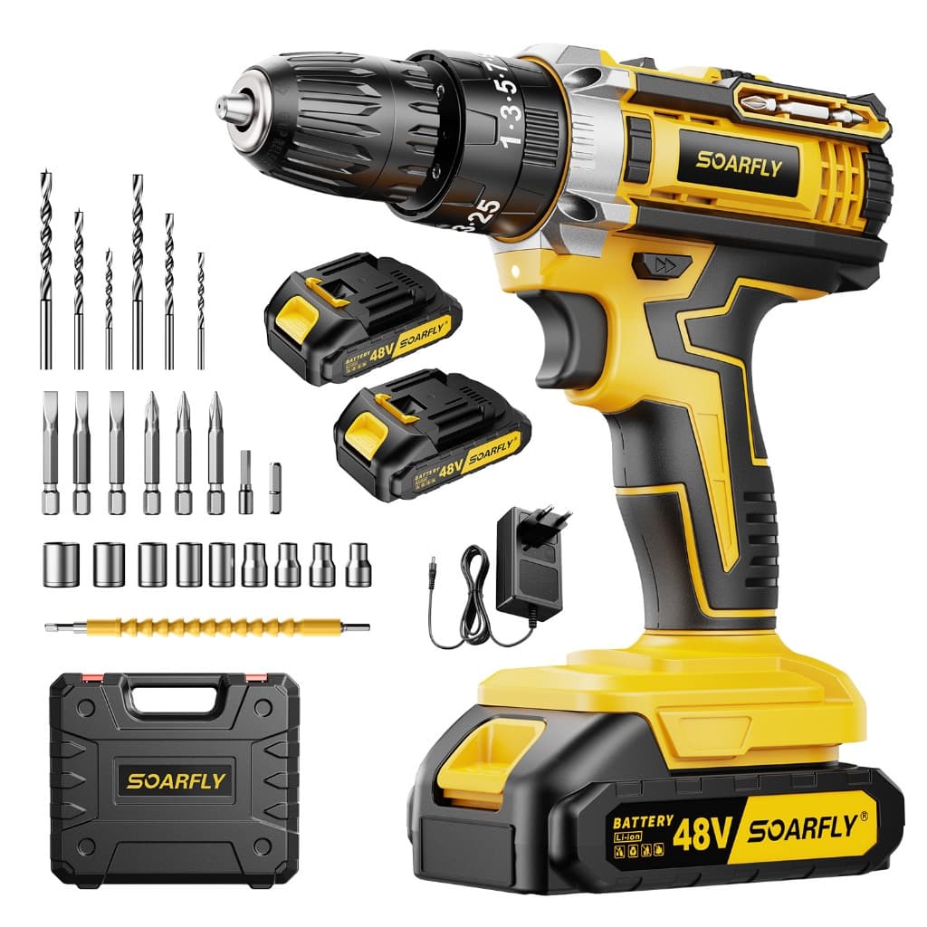 Parafusadeira Furadeira 48V Profissional Kit Completo 2 Baterias 48v Torque Ajustável Perfuração Aço