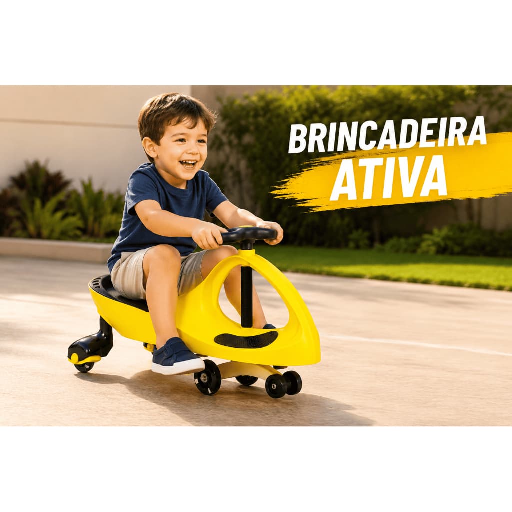 Carrinho De Rolimã Infantil Super Car Com Volante Giratório 360 Sem Pedal Amarelo