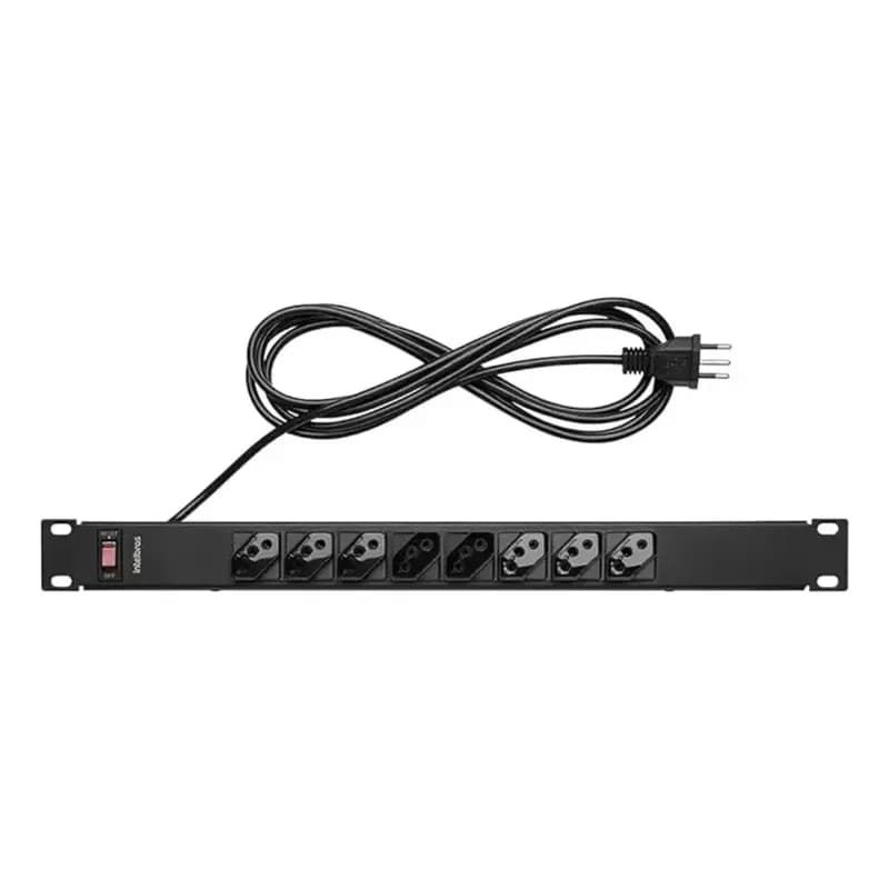 Régua Rack Intelbras EPR 208+ 8 Tomadas Bivolt Automático Proteção Sobrecarga Cabo 3 Metros 19p 1U