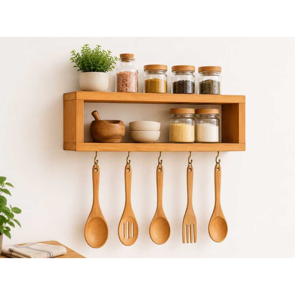 Prateleira Nicho Porta Condimentos Madeira Utensílios Casa Cozinha