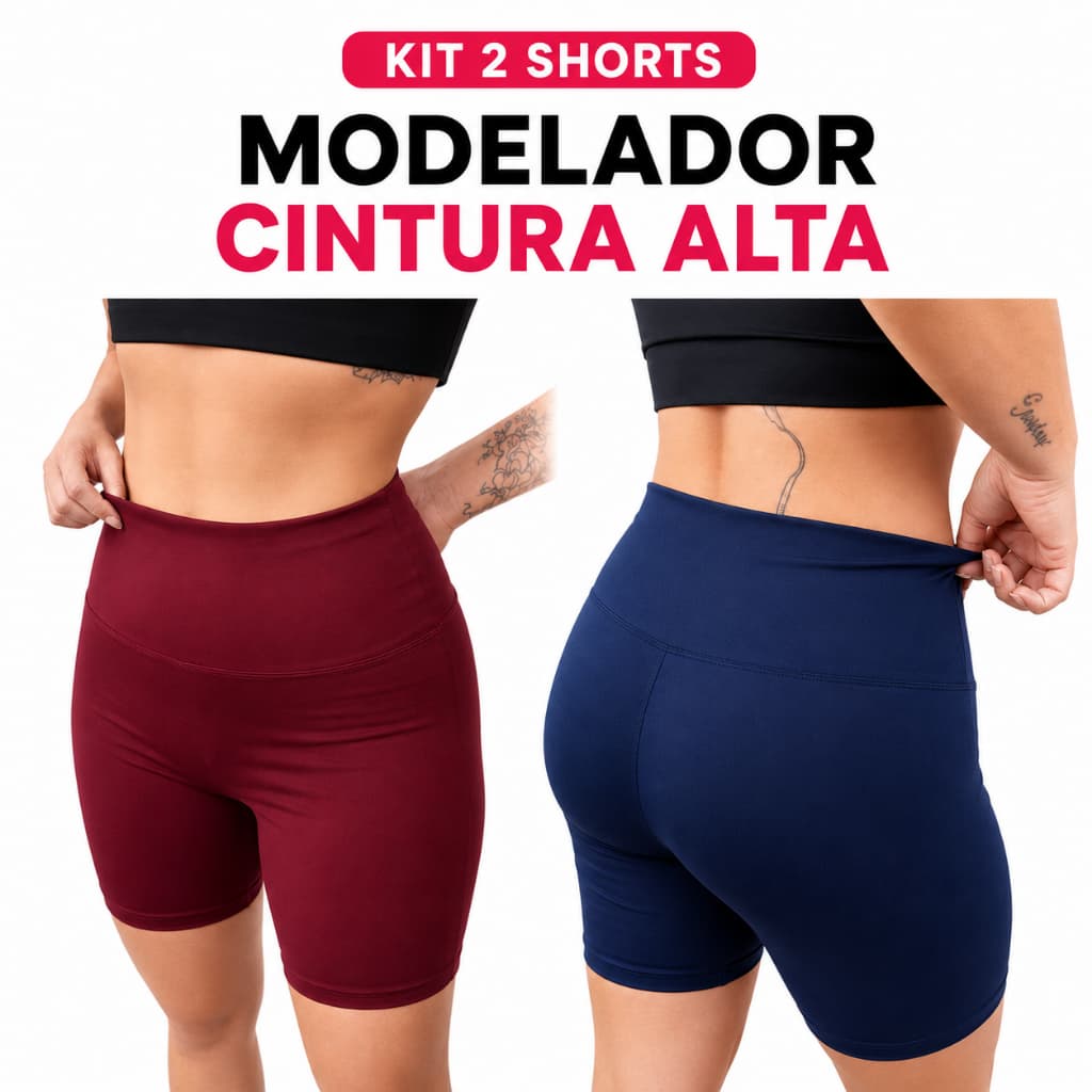 Kit 2 Shorts Meia Coxa Fitness Feminino Cós Alto Suplex Zero Transparência Academia Treino