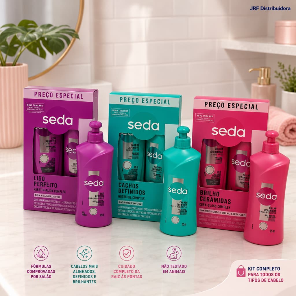 Kit Seda Shampoo 300ml Condicionador 190ml Creme Pentear 300ml Linhas Variadas