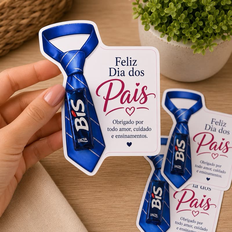 Kit 24 Cartões Dia dos Pais para BIS Lembrancinha Dia dos Pais Igreja Escola Empresa Cartão Gravata Personalizado
