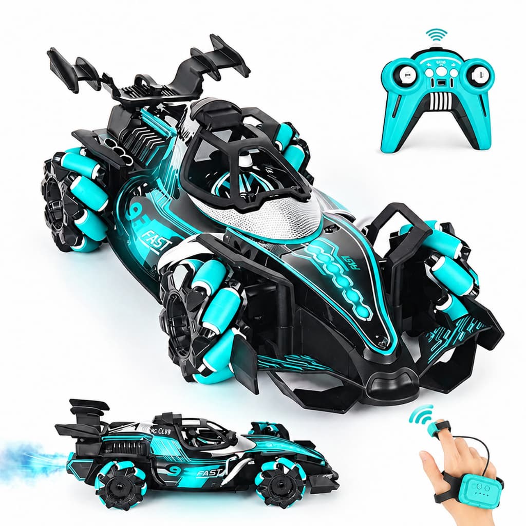 Carrinho Controle Remoto 2.4G Recarregável F1 Sensor Gestos Duplo Drift 360 Spray Fumaça Luz Alta Velocidade Brinquedo