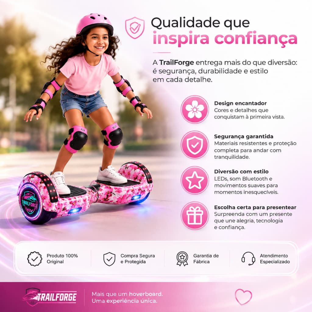 TRAILFORGE Hoverboardinfantil novo presente de aniversário luzes LED e música bluetooth Mais vendido