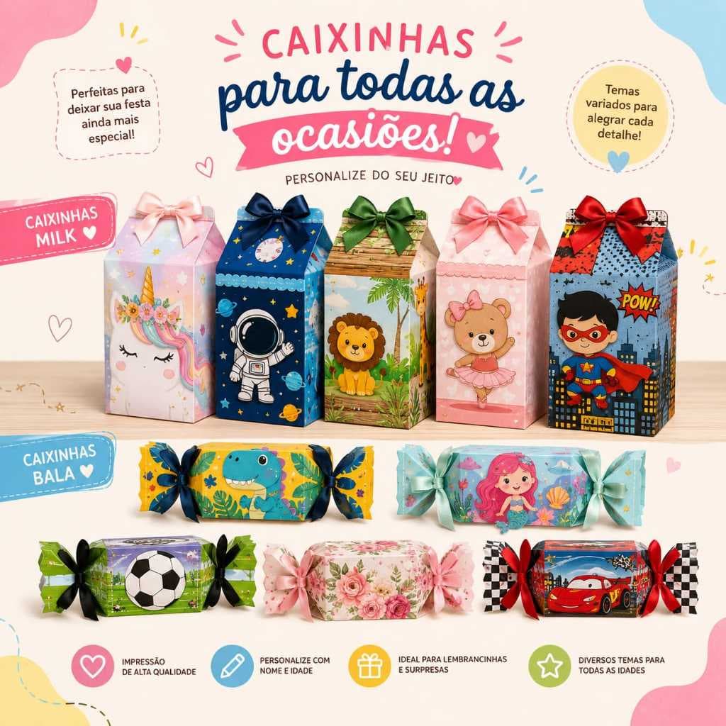 Caixa milk  e caixa bala personalizados - envio rápido