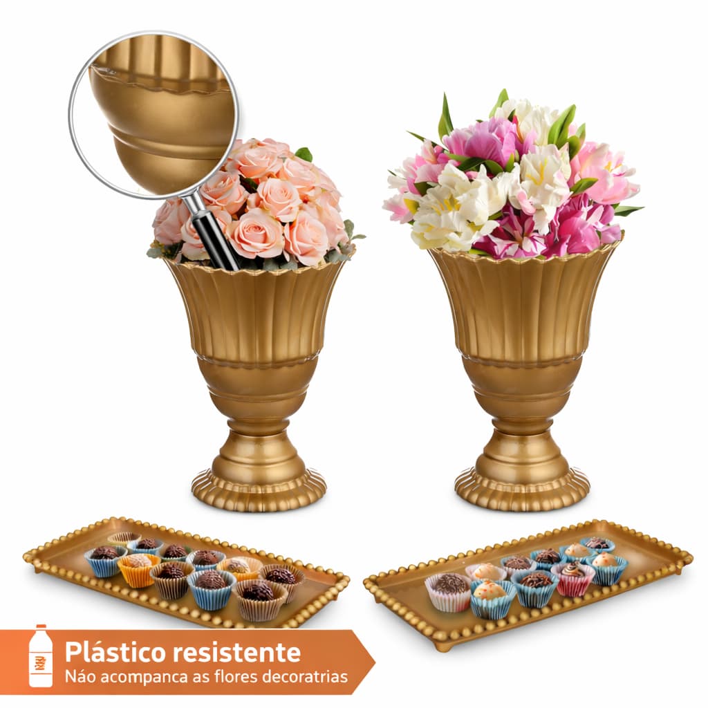 Kit Festa 2 Vaso 20cm + 2 Bandeja - Decoração