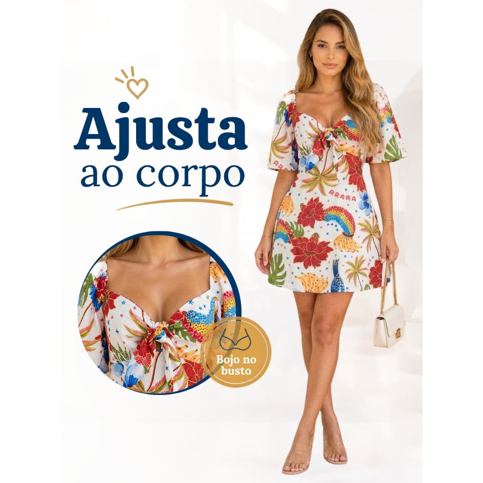 Vestido Feminino Curto Floral Soltinho Casual Leve Confortável Moda Verão Estampado Com Amarração