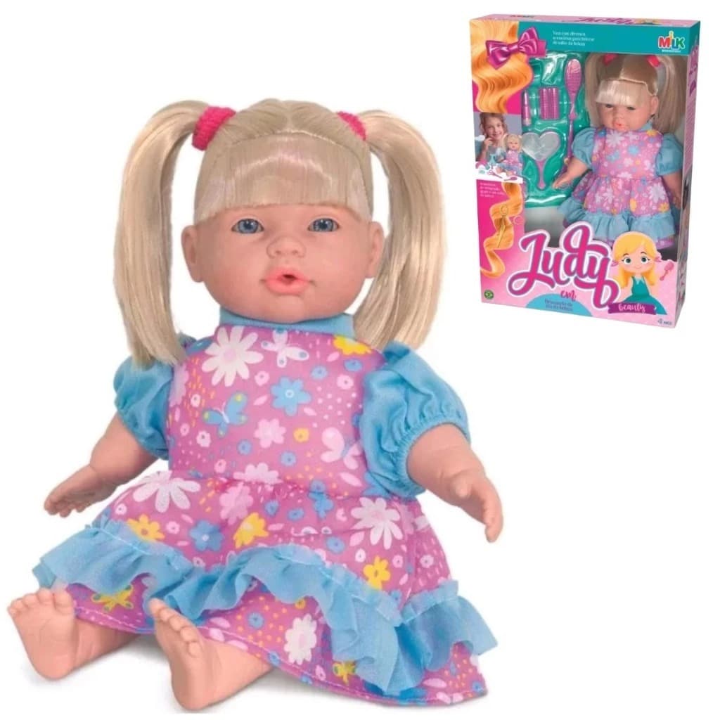 Boneca Judy Beauty Salão de Beleza Com Acessórios Cabelereira Maquiagem Milk Presente Menina
