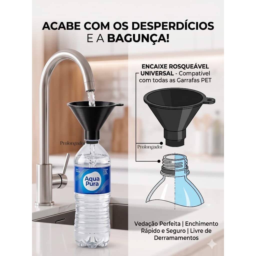 Funil com rosca para garrafa Pet (NÂO VAZA) ÚNICO com Prolongador interno. ENVIO EM 24H.