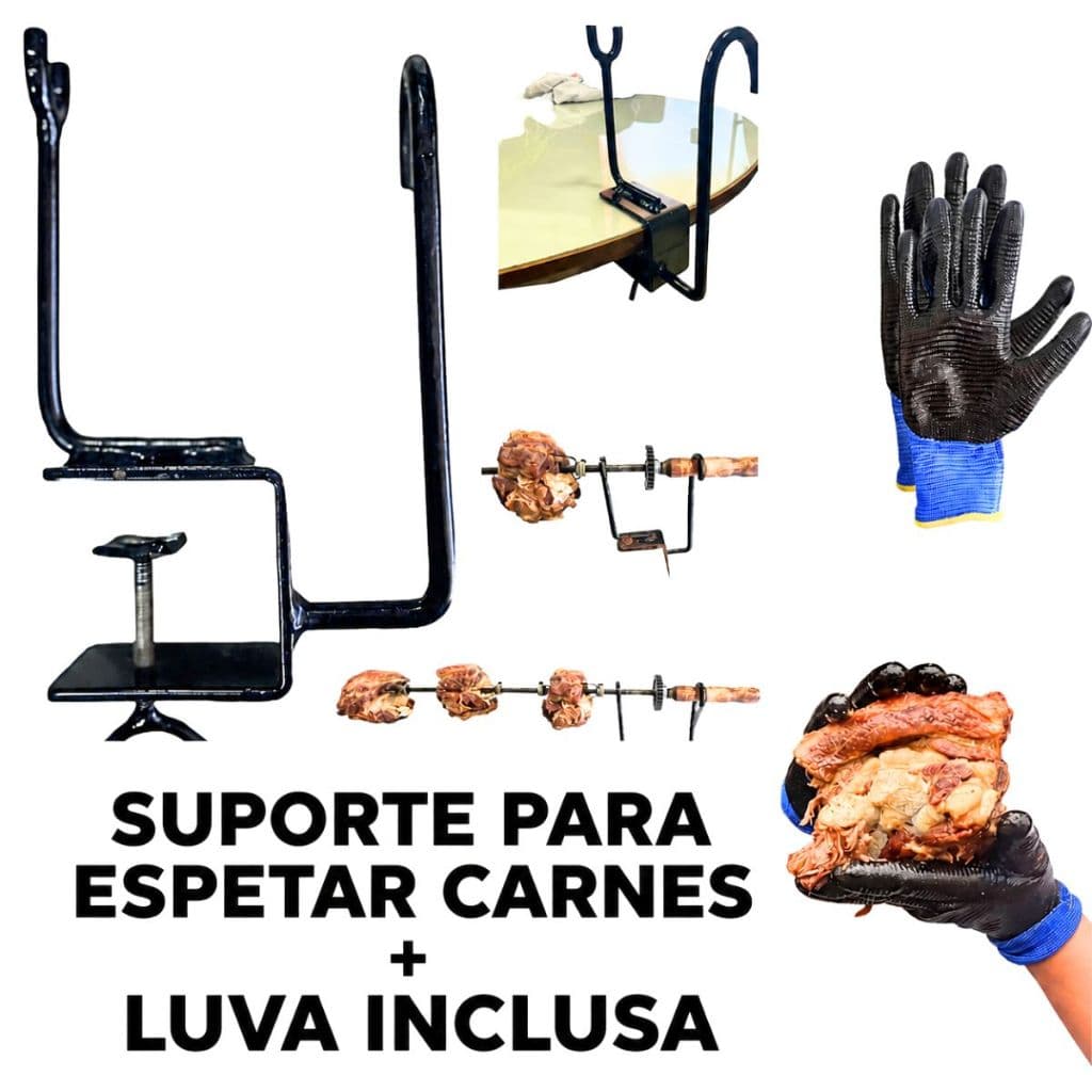 Suporte para Espetos de Churrasco + Luva Térmica Inclusa