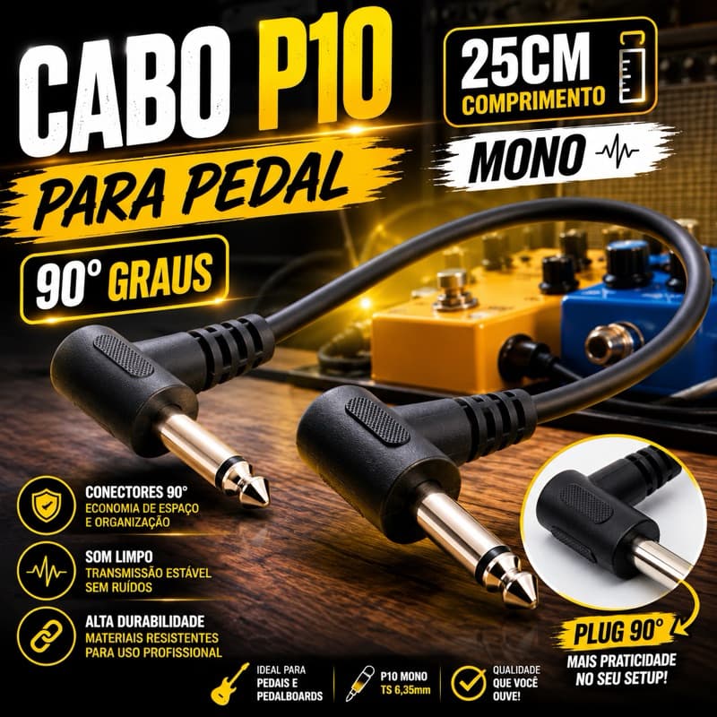 Cabo P10 - P/ Pedal Pedaleira 90° - 25cm - Mono