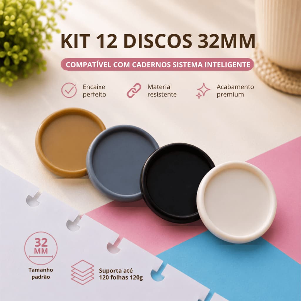 Kit 12 Discos G 32mm de Caderno Infinito Sistema Inteligente Amor Infinito Cadernos - Liso