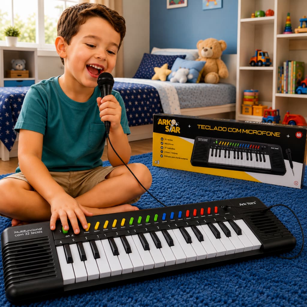 Teclado Piano Infantil Musical 32 Teclas Com Microfone Karaokê Brinquedo Educativo Para Criança e Bebê Envio Imediato
