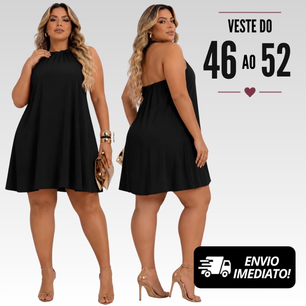Vestido Plus Size Feminino Gola Alta Curto Elegante Confortável Casual Verão G1 G2 G3