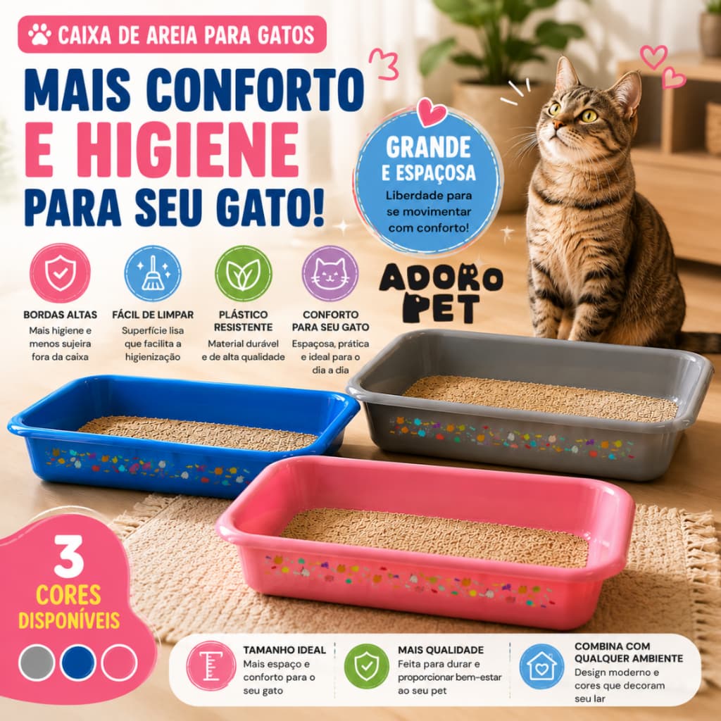 Caixa Higiênica Para Gato Grande Bandeja Sanitária Pet Resistente Banheiro Para Gatos