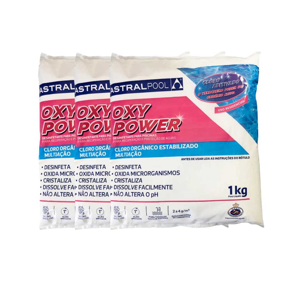 Kit 03 Cloro Oxypower Multiação Para Piscina 1KG Astralpool - Fluidra
