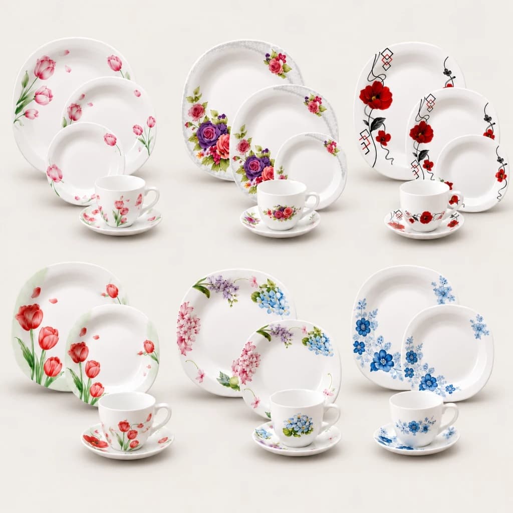 Aparelho de Jantar e Chá 20 Peças Opaline Quadrado Floral Completo louças Pratos e xicaras LINDO