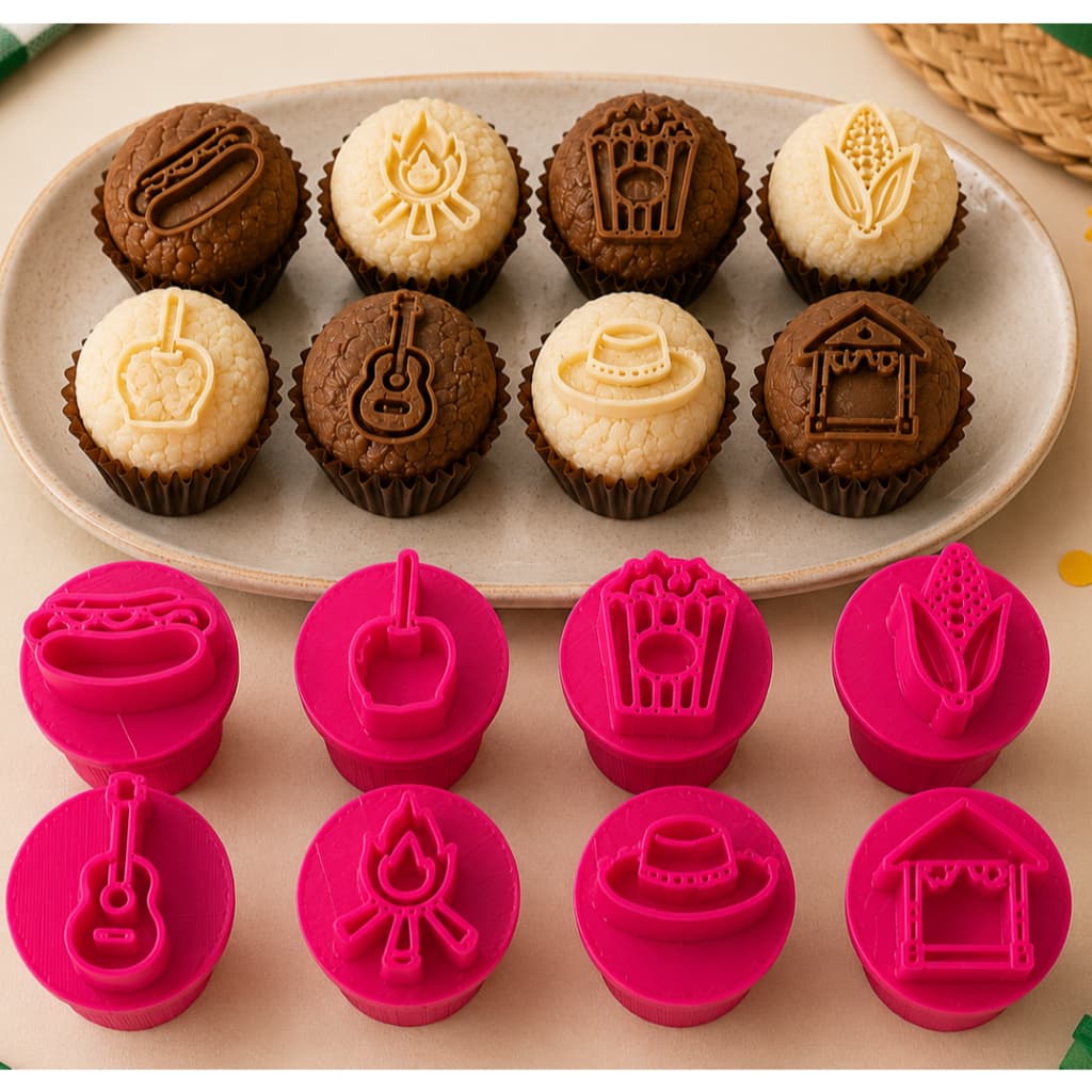 Kit 8 Carimbos Brigadeiro Festa Junina Arraiá São João Marcador Doce Temático