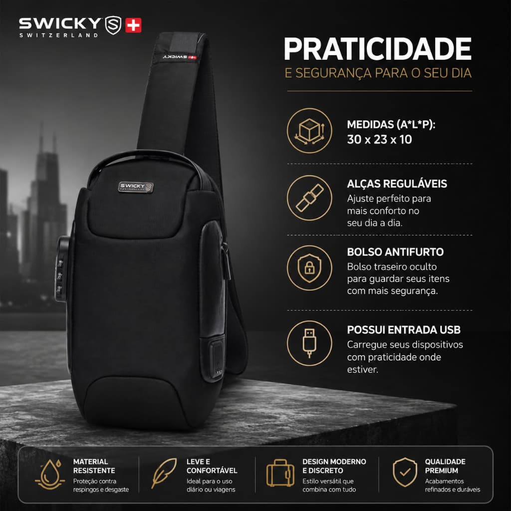 Shoulder Bag Swicky Executiva Bolsa Transversal Resistente
