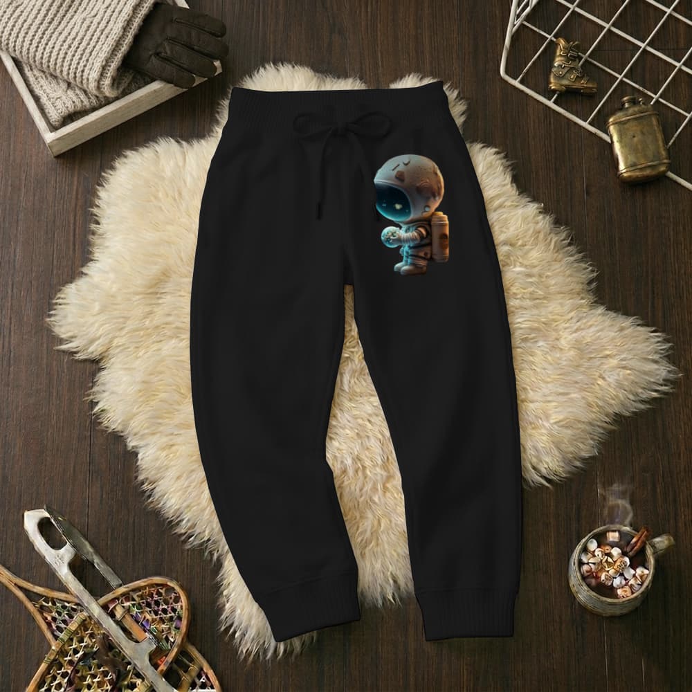 Calças Infantil Jogger Moletom Estampada Astronauta Terra Punho Flanelado Wide Leg Tamanho 6 16
