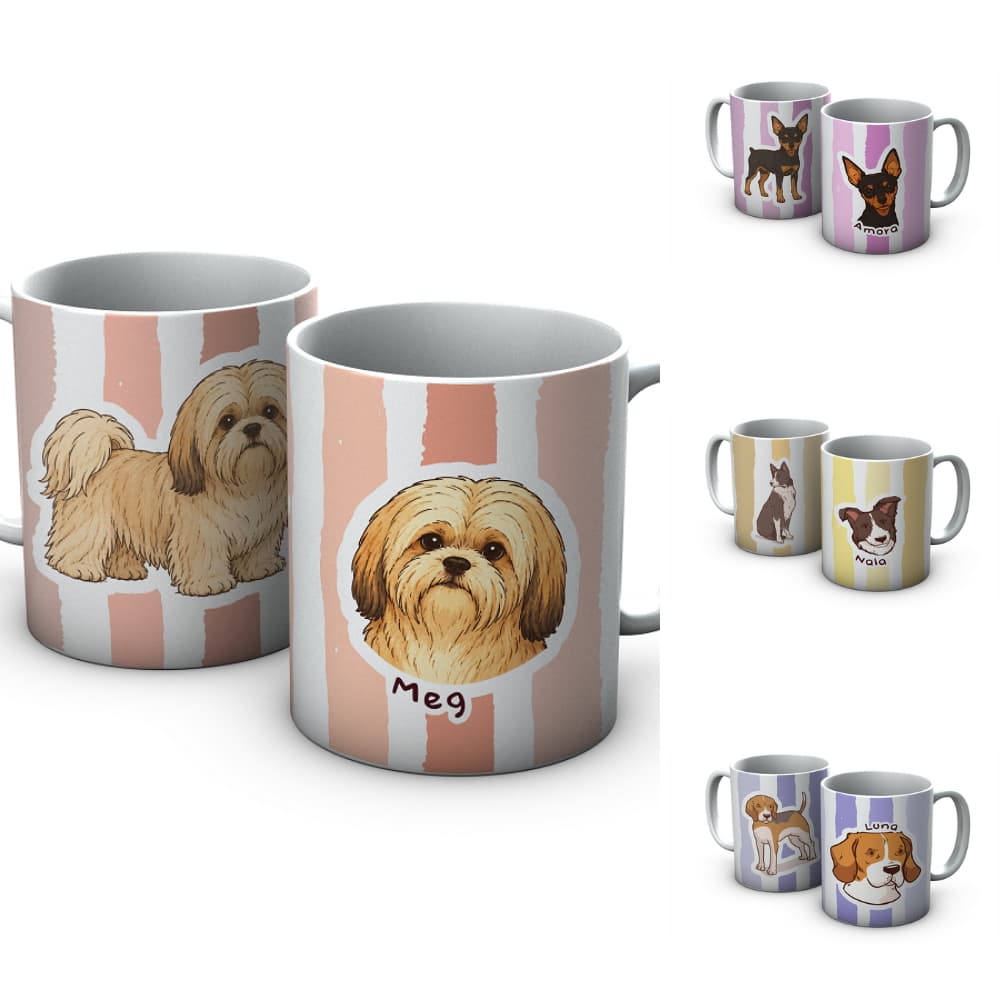 Caneca Cachorrinhos Doguinhos várias raças Cerâmica Personalizada Xícara Presente cachorro cão nome