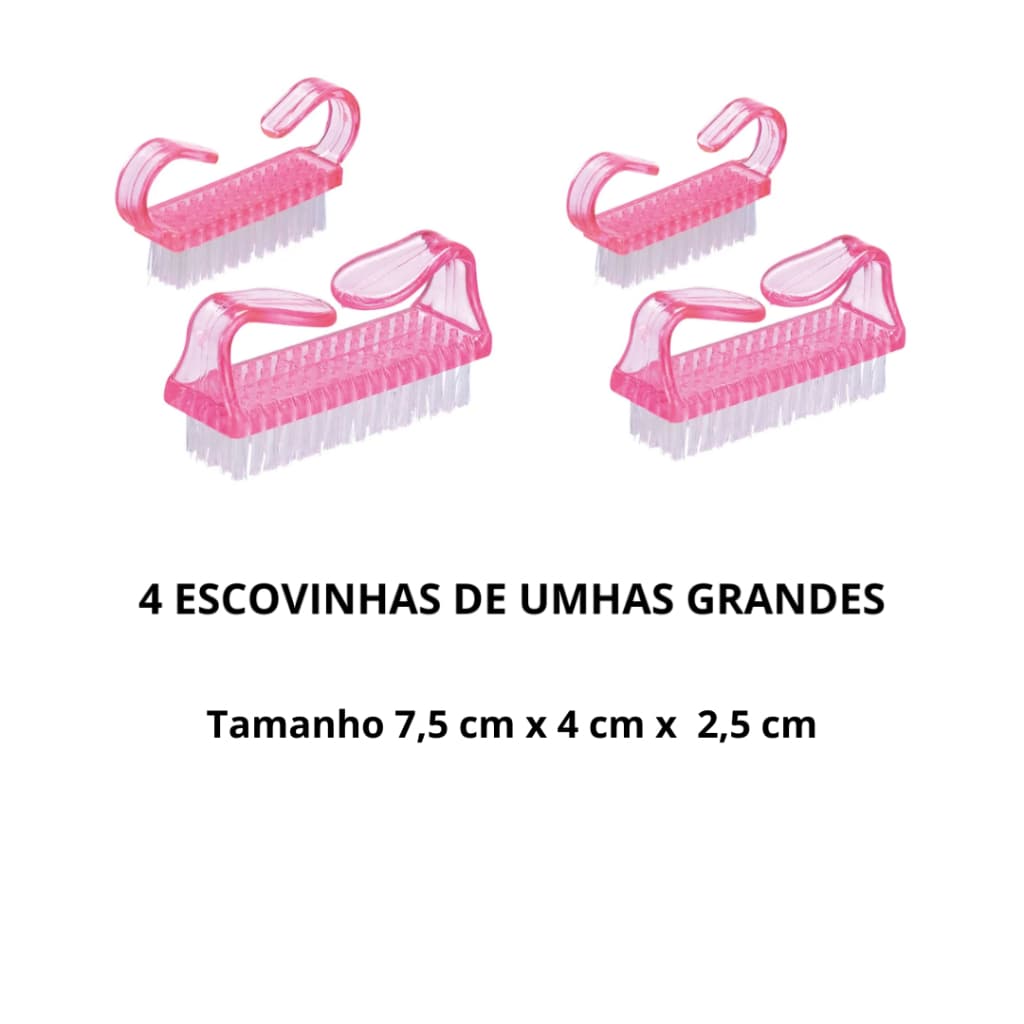 Kit 4 Escovinhas Limpeza de Unhas Tamanho G Manicure Pedicure Nail Designer Profissional
