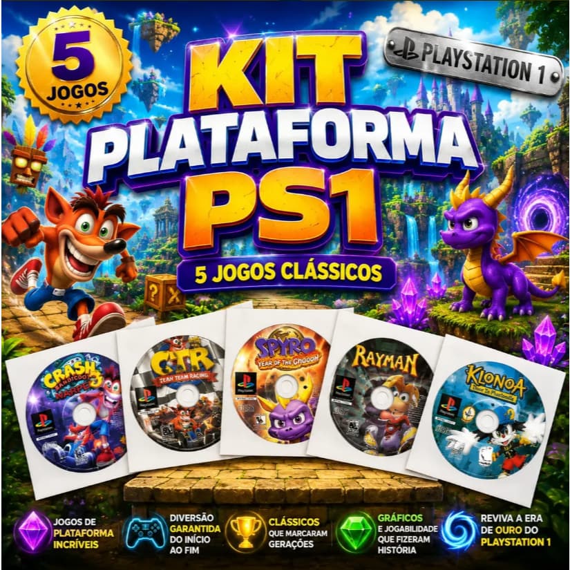 Kit Com 5 Jogos De Plataforma Para Playstation 1