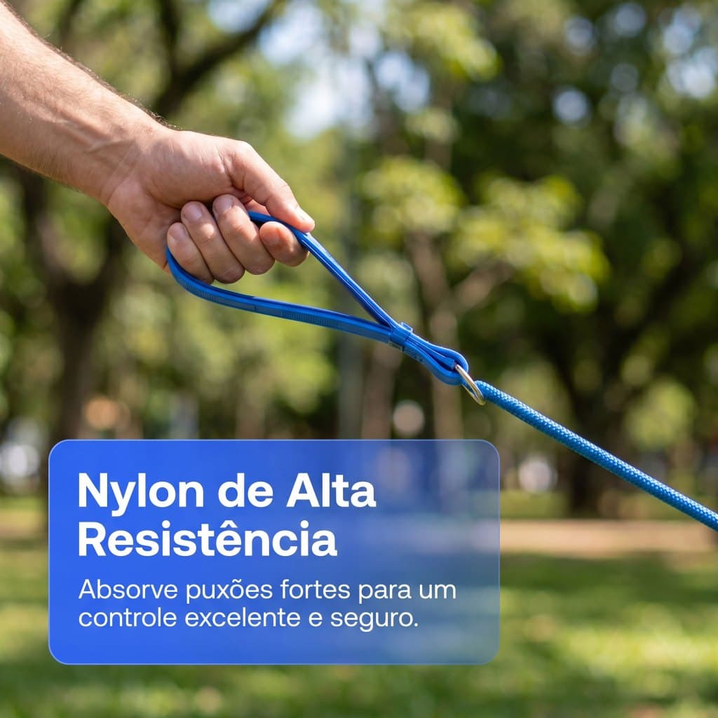 Guia Antipuxão para Cães Médio/Grande, Náilon Refletivo, Alça TPE, Sistema Slip Lead