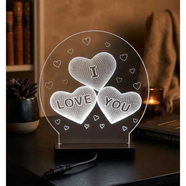 Luminária de Mesa Decorativa LED 3D com BASE  MDF LUXO  Requinte  Presente Criativo - Abajur + FONTE