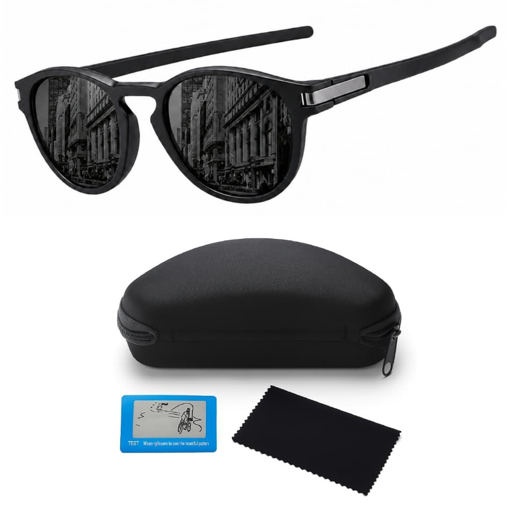 Óculos De Sol Masculino Feminino Esportivo Polarizado Proteção UV400 Preto Redondo Slim + Acessórios