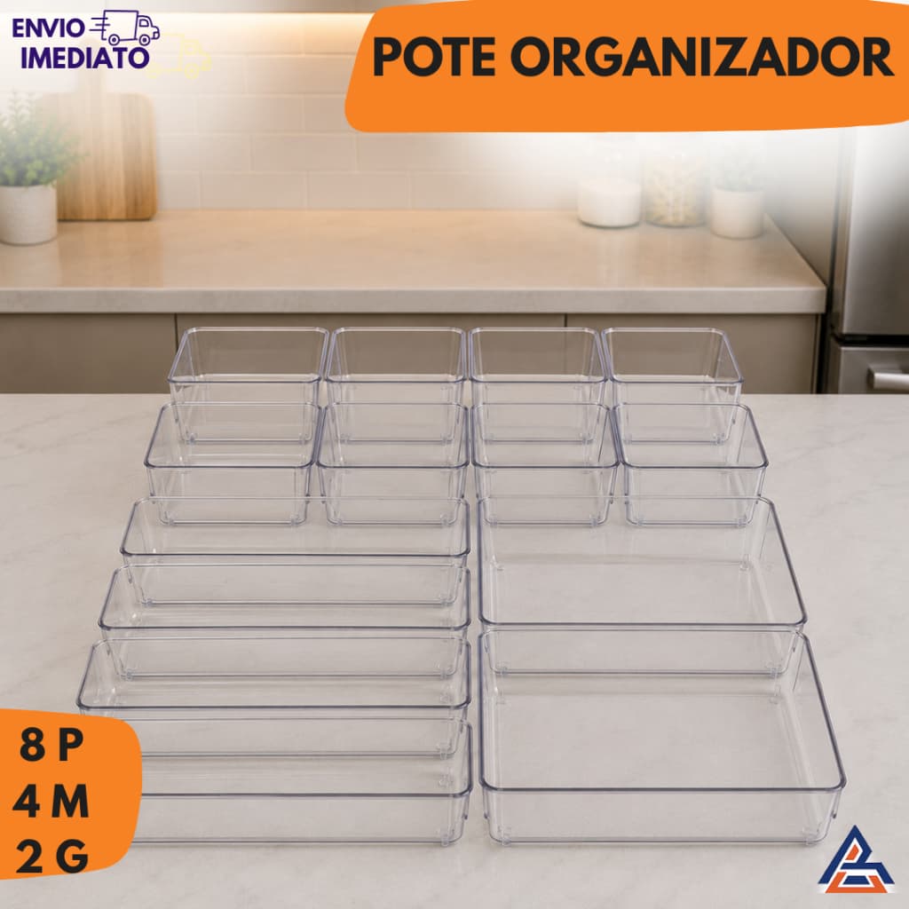 Kit 14 Organizadores de Acrílico Multiuso para Gavetas, Armários, Geladeiras