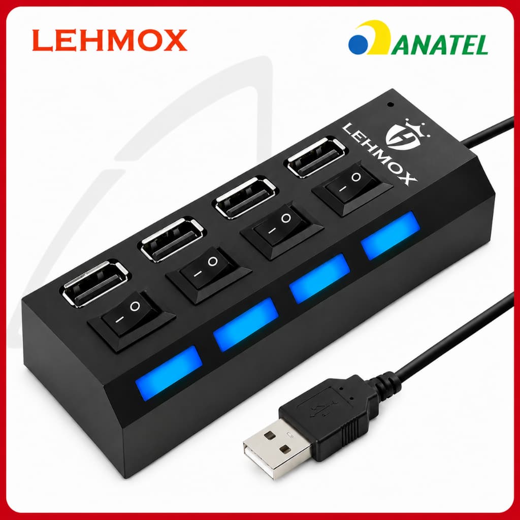 Hub USB 4 Portas Rápido Lehmox USB 3.0 Com Interruptores Individuais