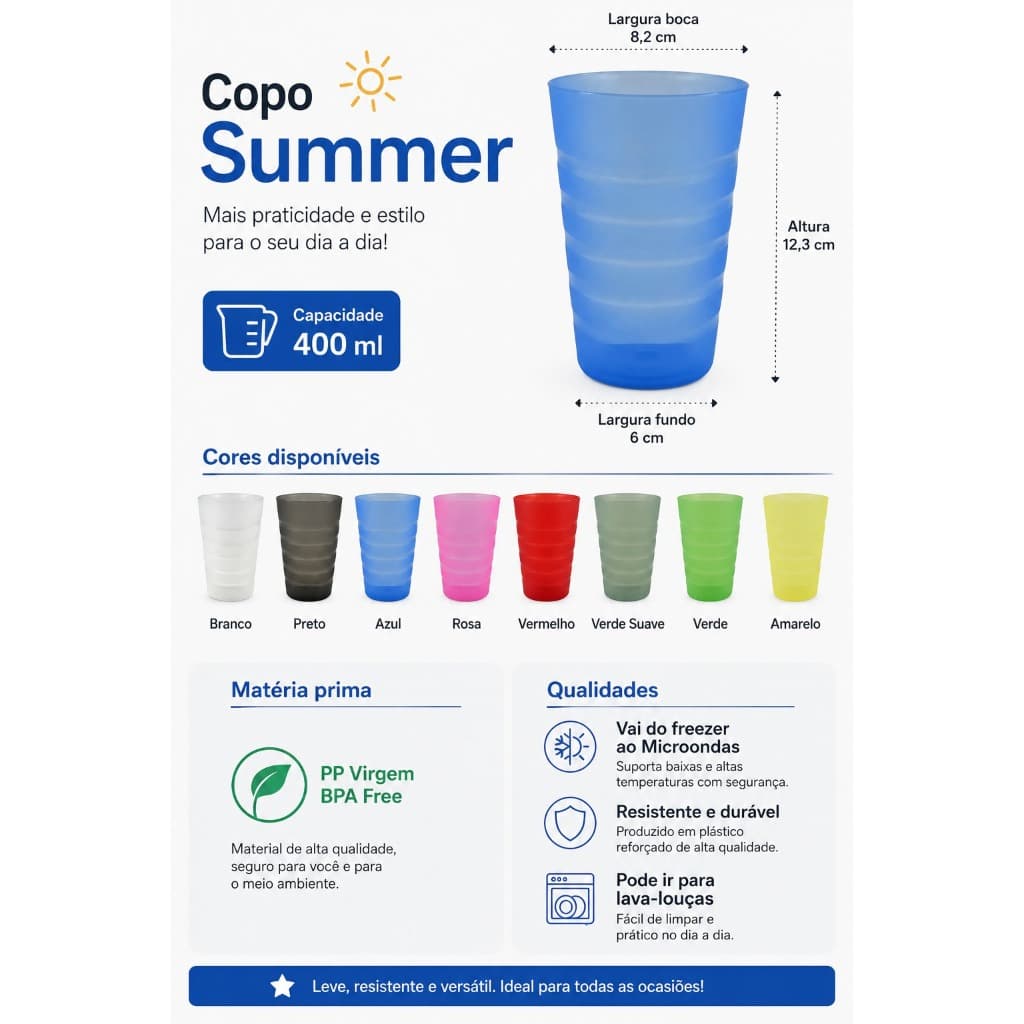 Copo Summer Cores 400ml BPA Free - Freezer ao Microondas