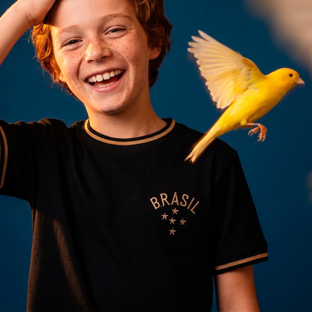 Camisa Brasil Gold Retrô Infantil Juvenil Unissex Oficial