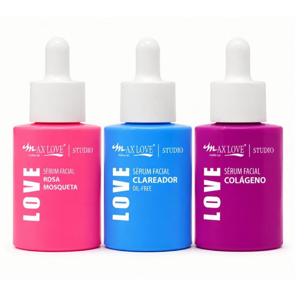 Kit Max Love Sérum Rosa Mosqueta + Clareador + Colágeno Facial | Tratamento Completo para a Pele