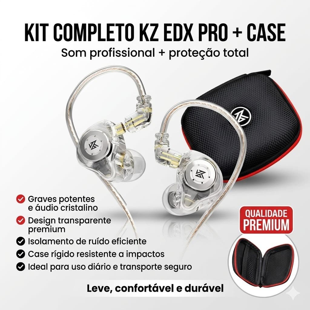 KZ EDX Pro Fone In-Ear Original Sem Microfone + Case | Retorno de Palco e Gamer