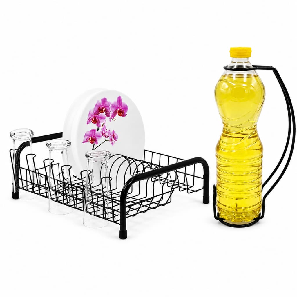 Kit Escorredor de Louças Aço Cromado + Suporte Porta Garrafa de Óleo Cozinha Organizador