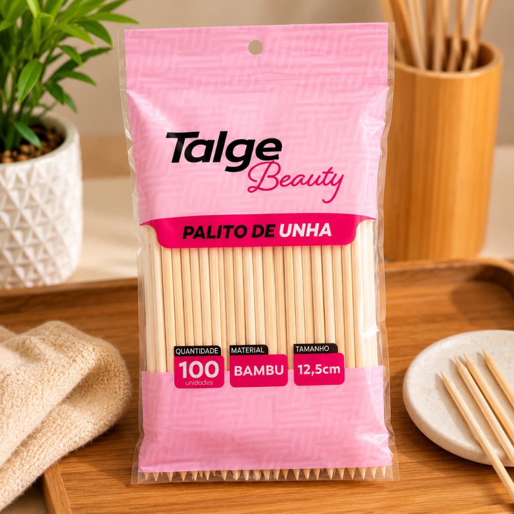 Kit c/ 300, 500 ou 1000un de Palitos de Unha Talge Beauty, Bambu, Manicure, Pedicure e Qualidade