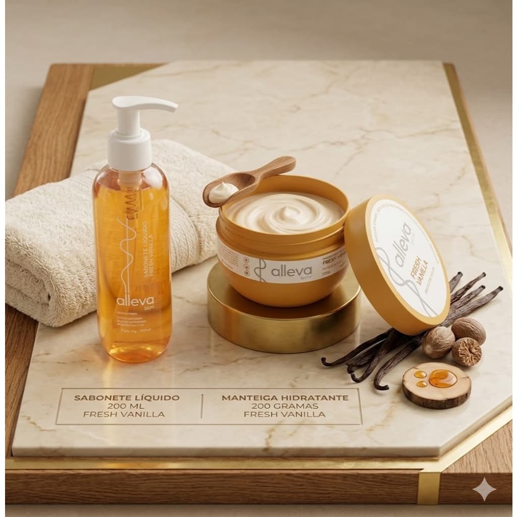 Hidratante Manteiga Corporal e Sabonete  Liquido Vanila Kit Premium Pele Perfumada e Hidratada