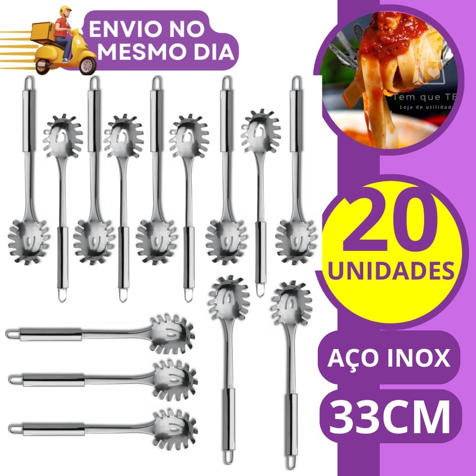 KIT 10 ou 20 Pegador de Massas em Inox GRANDE 33cm Profissional Colher para Servir Espaguete Macarrão Massa