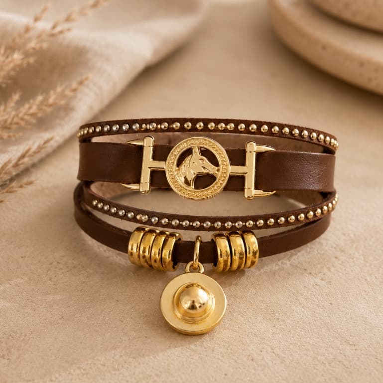 Pulseira Country Feminina para Rodeio em Couro Ajustável, Cavalgada e Festa Sertaneja – Estilo Western